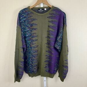 Vintage Structure Made in Italy Sweater Mens L Large Green Purple Abstract 90s